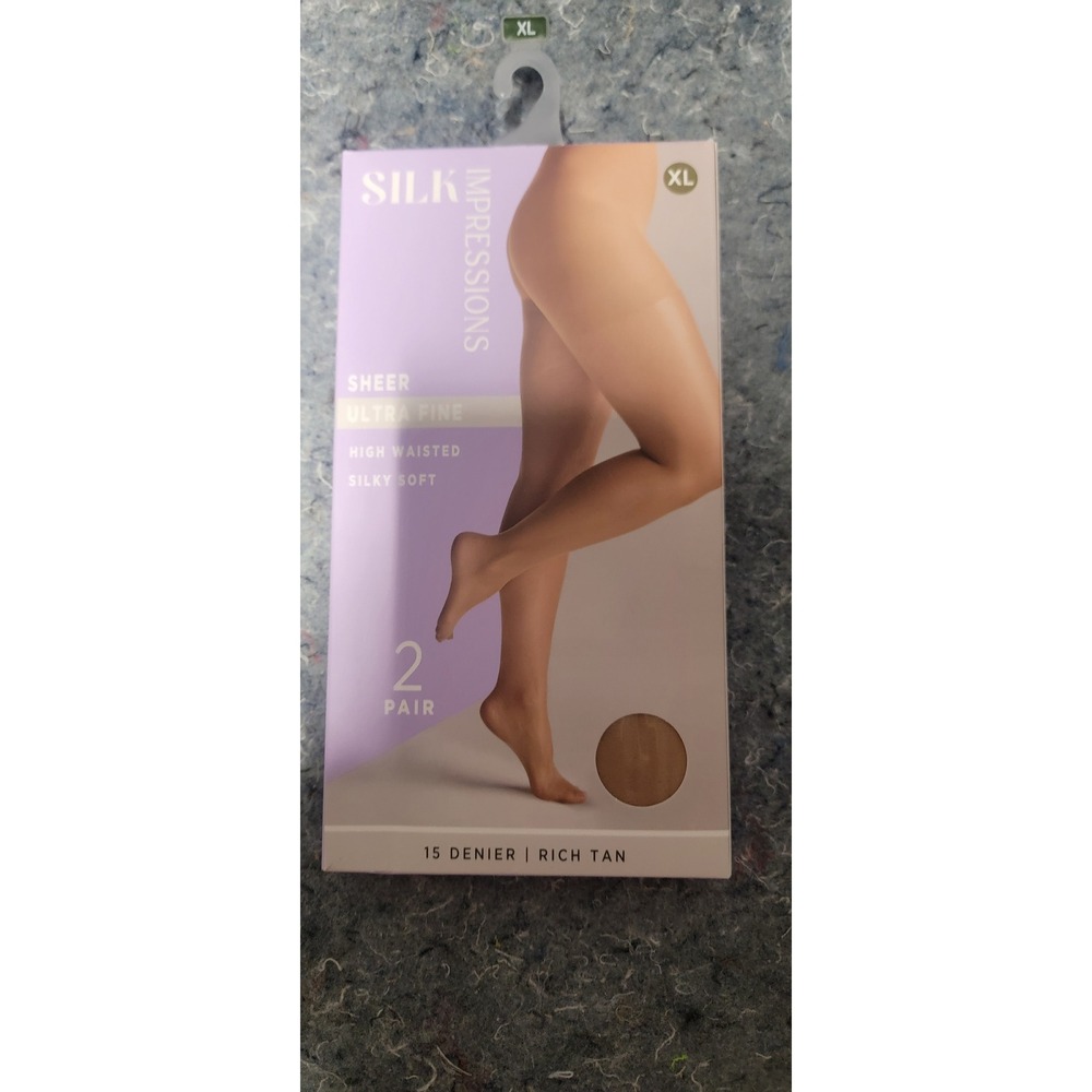 Silk Impressions Women's Sheer Light Support Rich Tan 2 pair package Size XL NWT